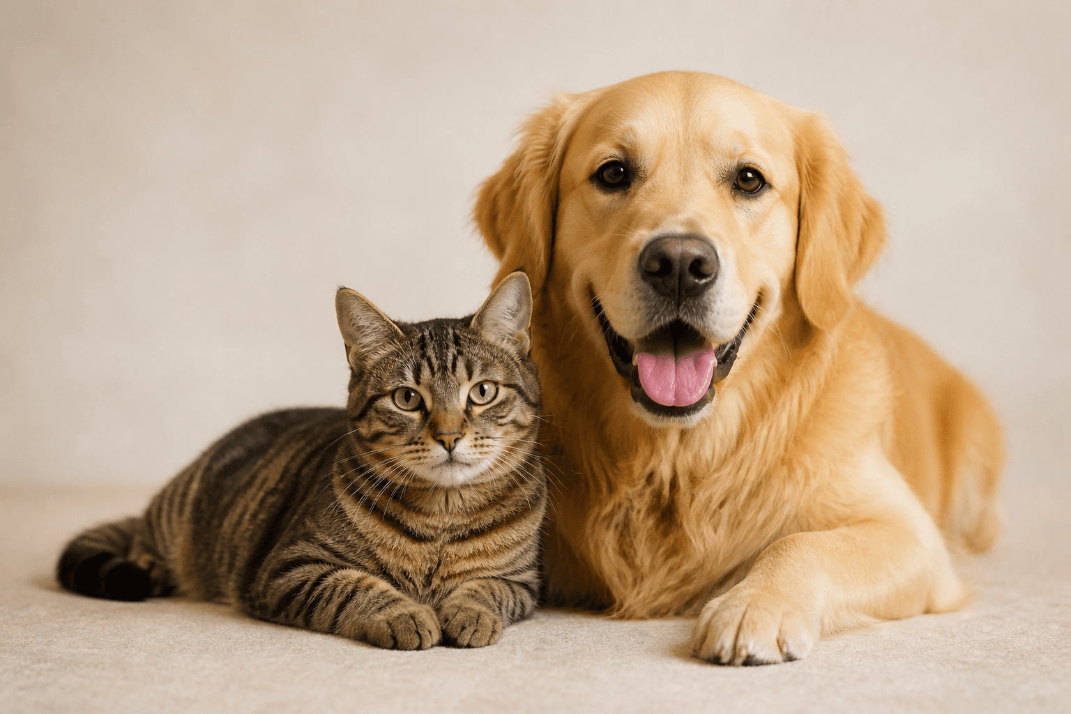 Golden retriever en kat samen